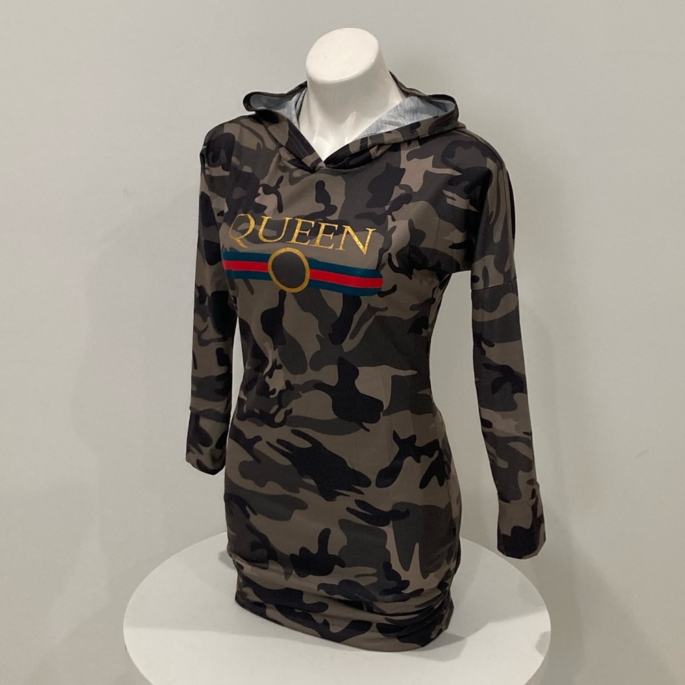 NEW CBR Queen 👑 Green Camo Long Sleeve Hoodie Shirt Dress M